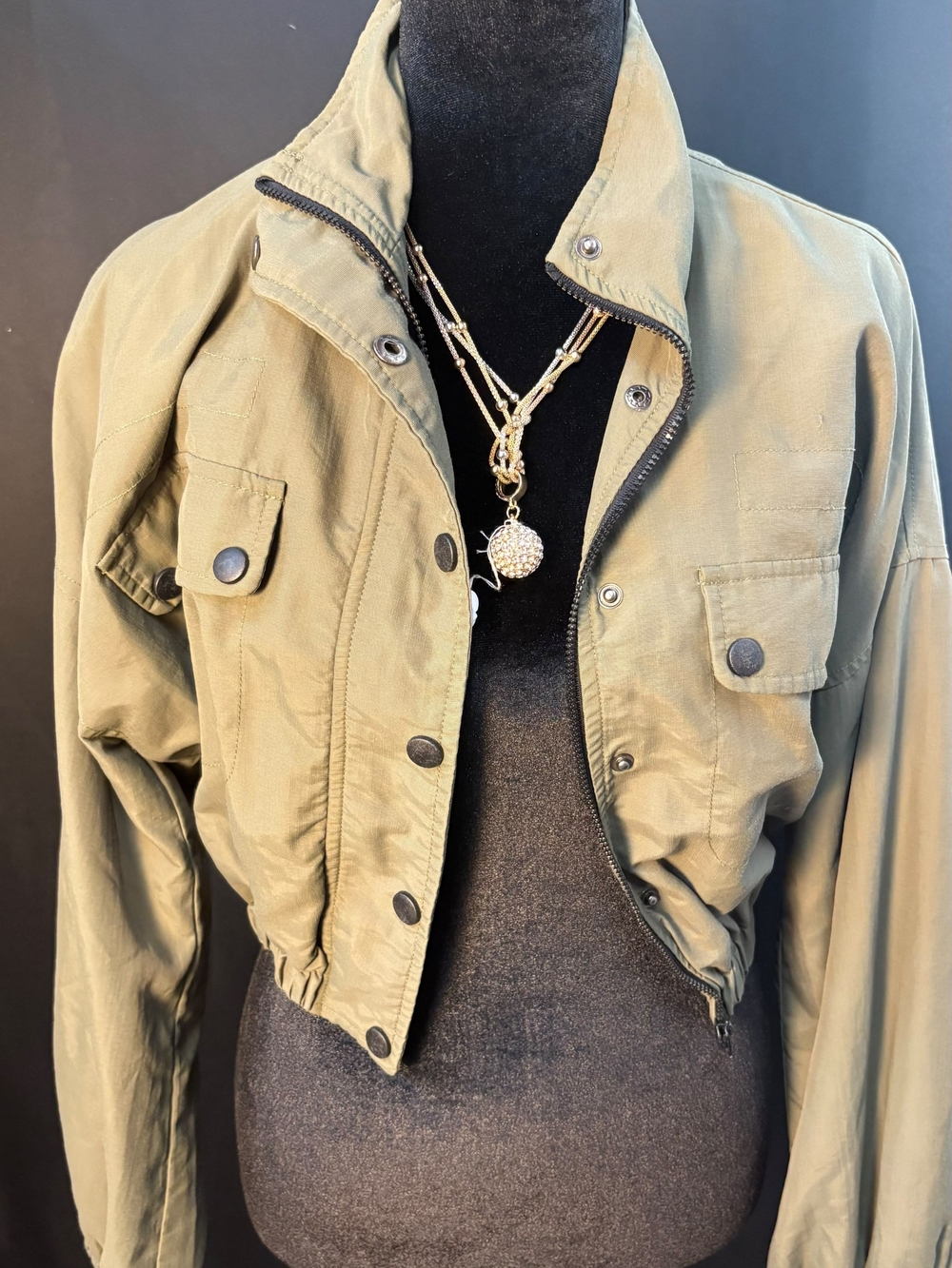 SHEIN Olive Green Cropped Utility Jacket